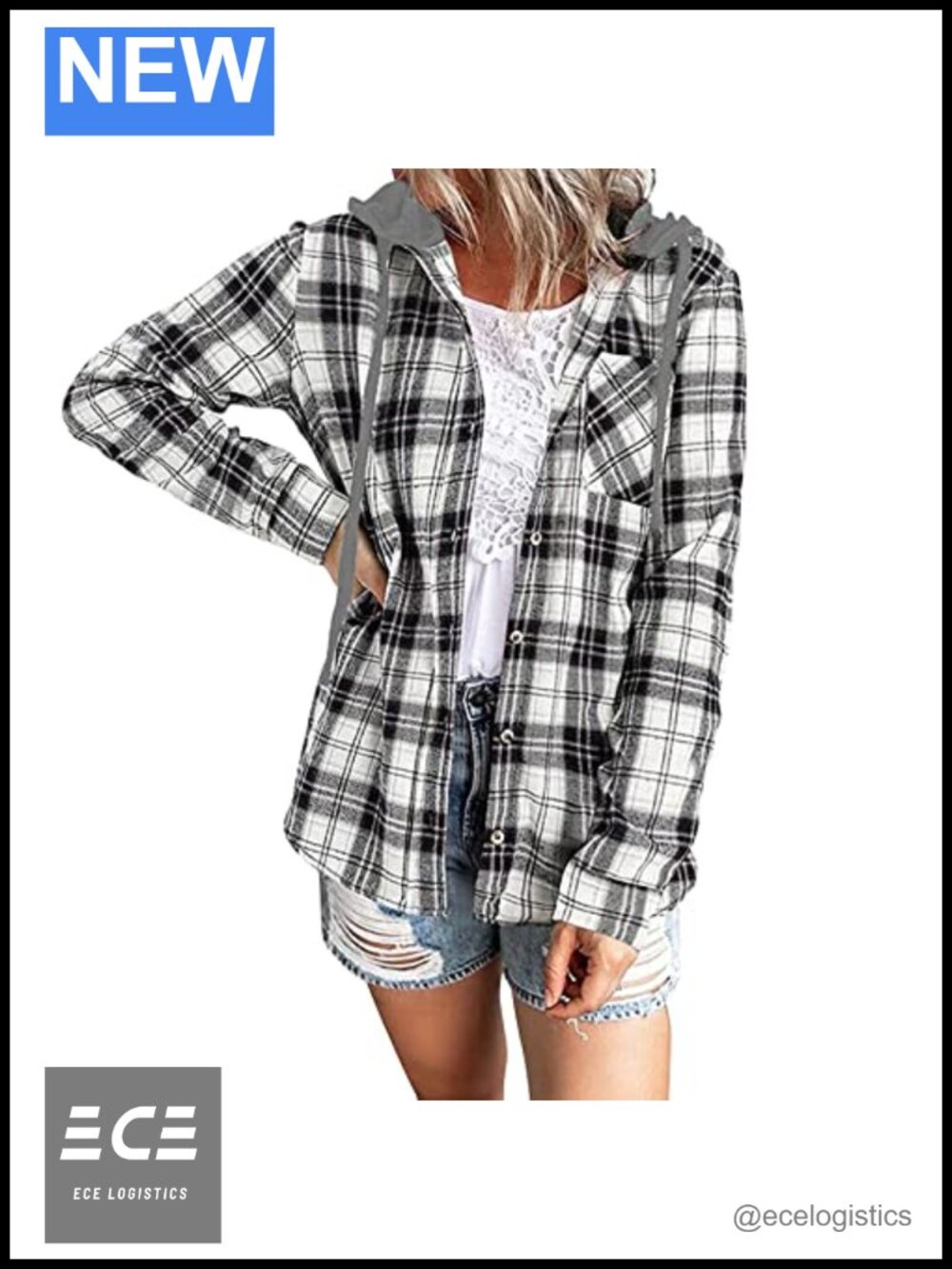 Women's Plaid Hoodie Shacket Button Down Boyfriend Flannel Jacket